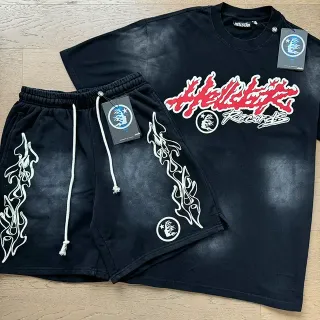 Hellstar Records Flame Graphic Acid-Wash Black Tracksuit