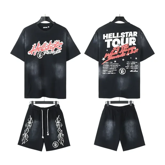 Hellstar Records Flame Graphic Acid Wash Tracksuit Noir 2
