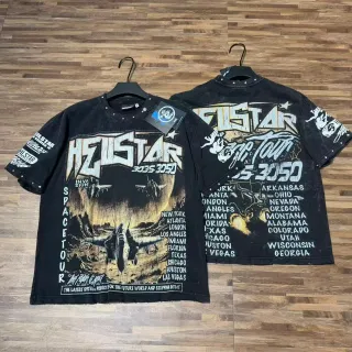 Hellstar Space Tour 3035 3050 Distressed Black Studded Graphic T-Shirt
