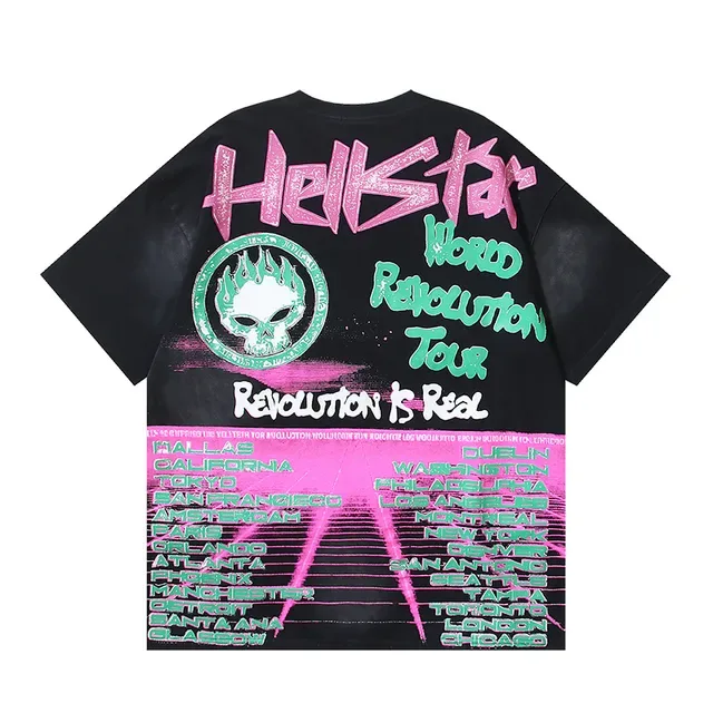 Camiseta gráfica oversized Hellstar Turnê da Revolução Mundial 3