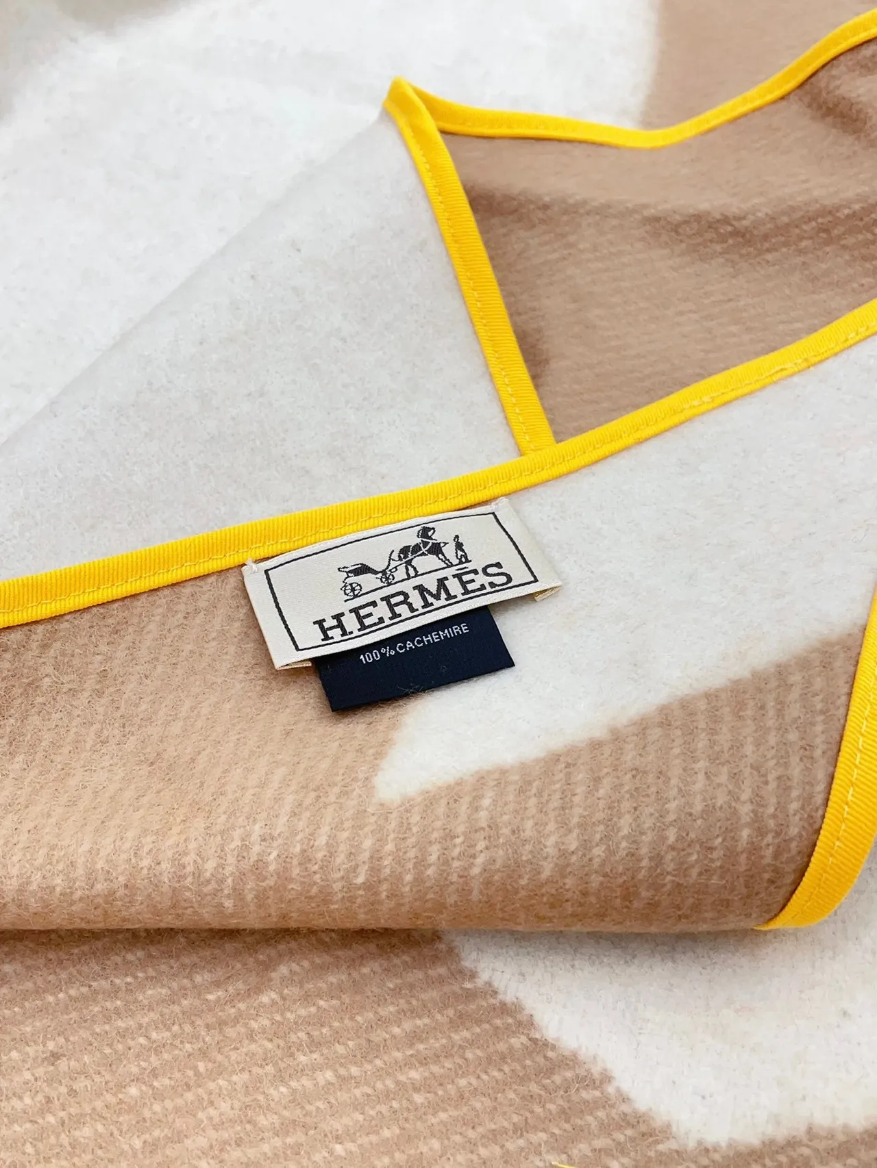 Hermès Beige Yellow Woven Grosgrain Border Geometric Pattern Scarve 9