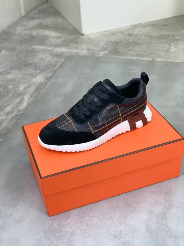 Hermès Black and Tan Stitched Panel Sneaker 4