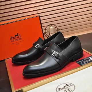 Hermès Black Silver Leather Double Strap Monk Shoes