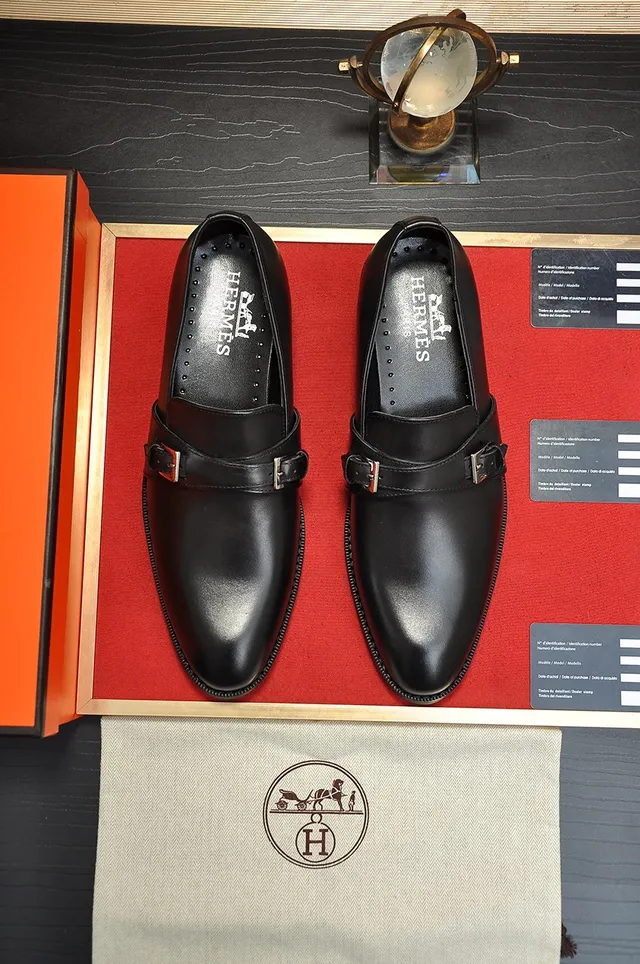 Hermès أحذية Monk جلد أسود فضي حزام مزدوج 4
