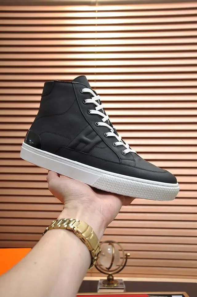 Hermès Black White High-Top Leather Upper Lifestyle Sneakers 9