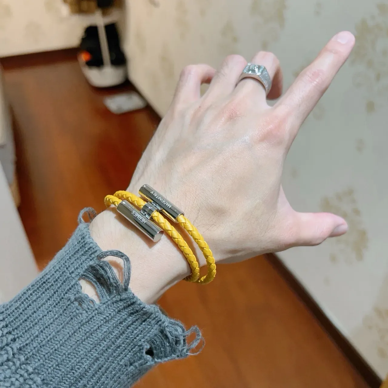 Hermès Braided Yellow Leather Double-Wrap Bracelet 3