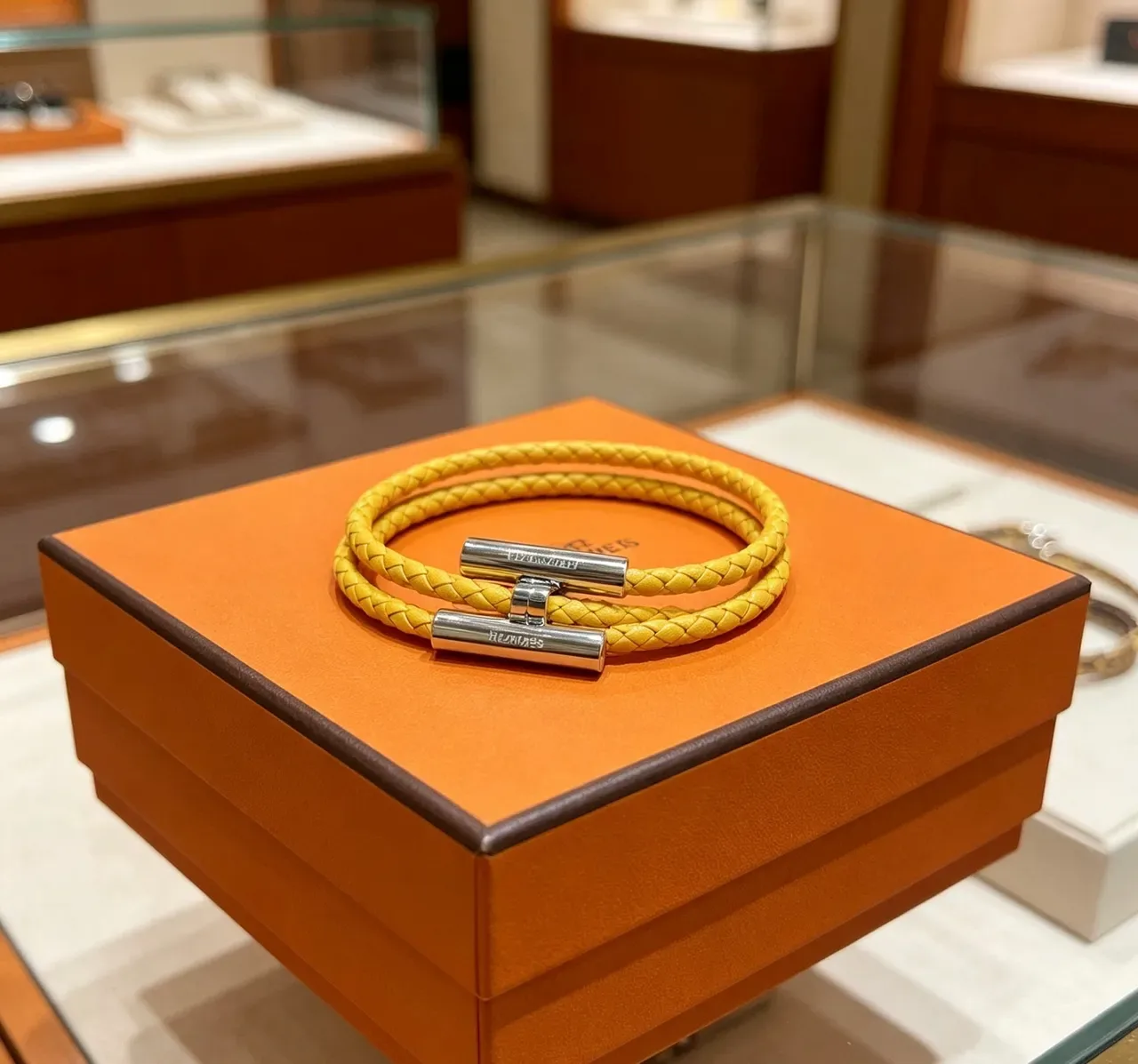 Hermès Braided Yellow Leather Double-Wrap Bracelet 4