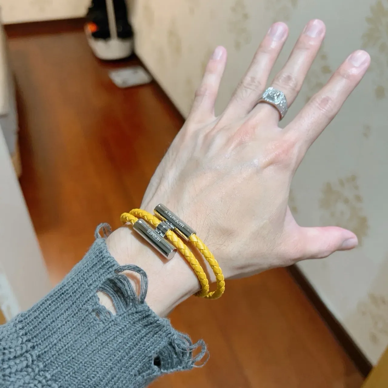 Hermès Braided Yellow Leather Double-Wrap Bracelet 6