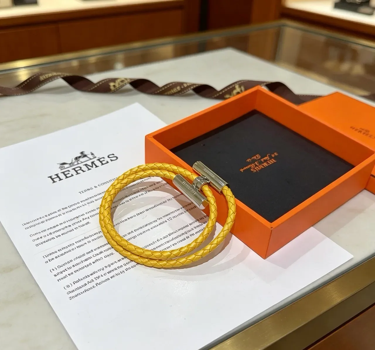 Hermès Braided Yellow Leather Double-Wrap Bracelet 7