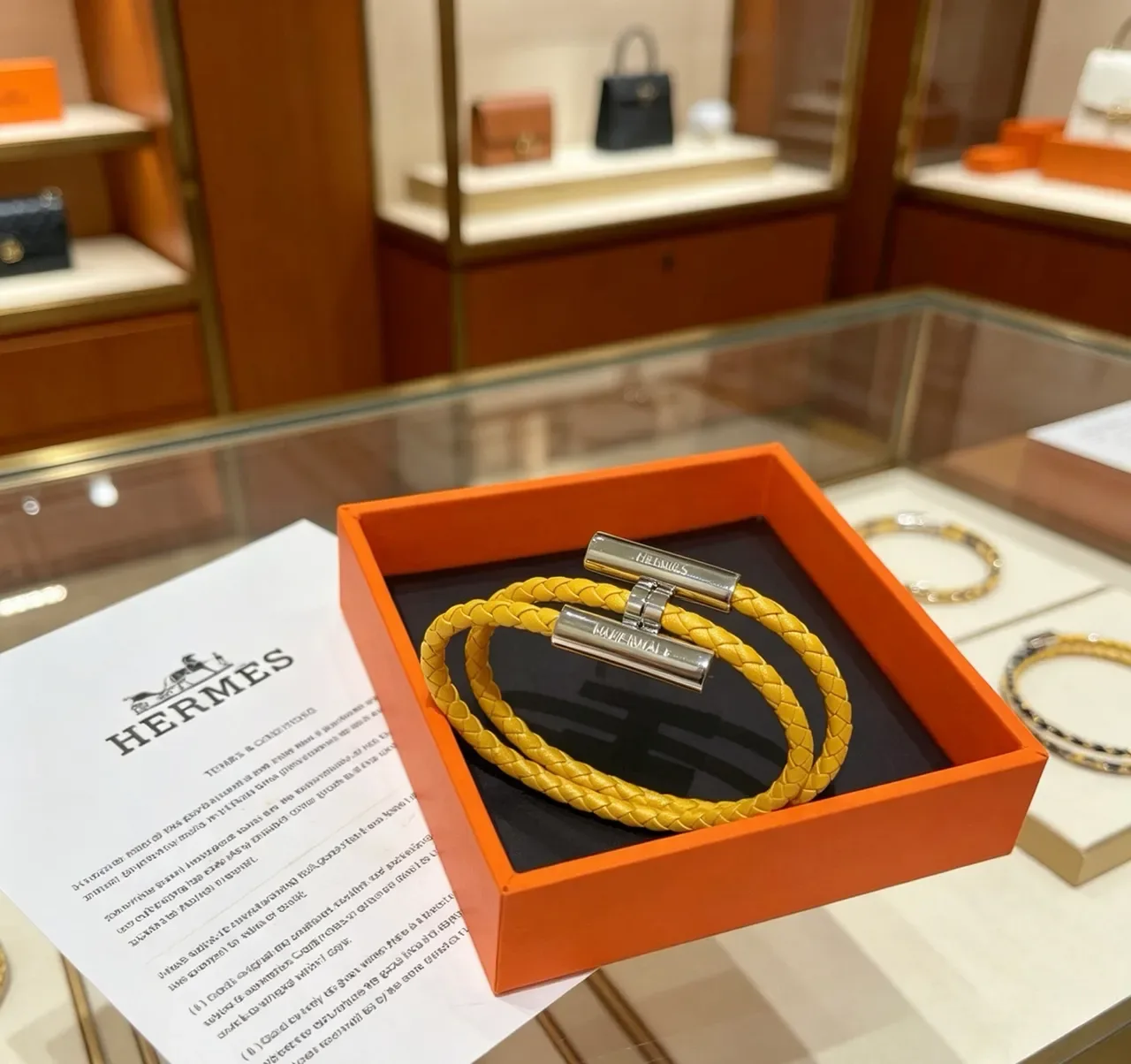 Hermès Braided Yellow Leather Double-Wrap Bracelet 8