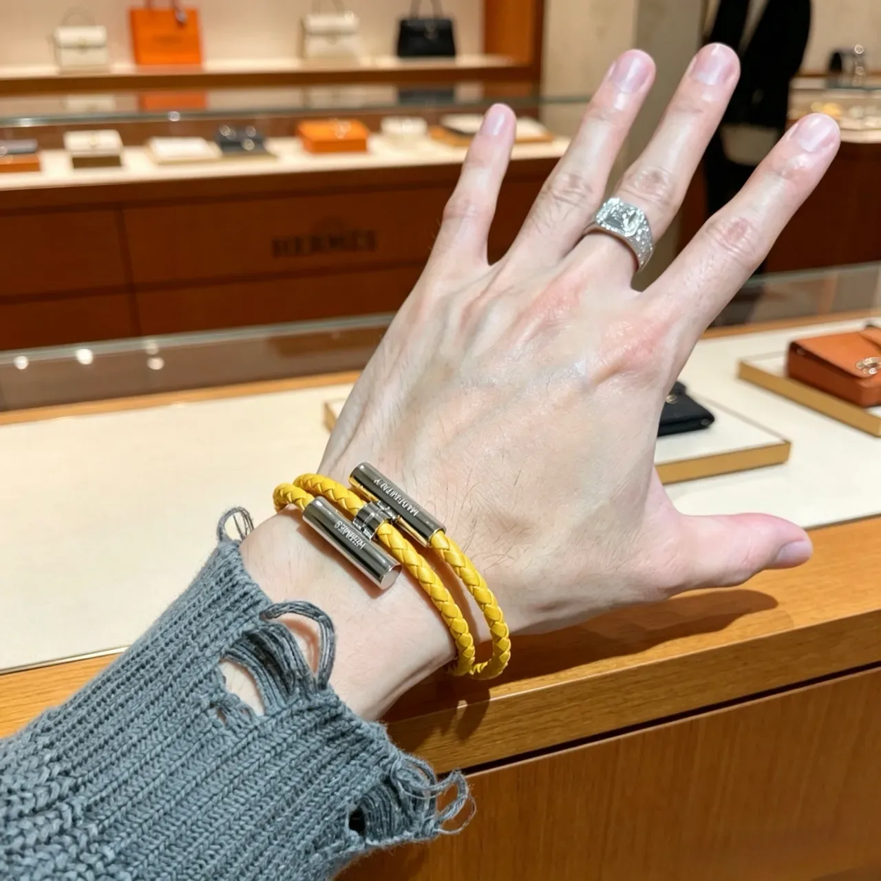 Hermès Braided Yellow Leather Double-Wrap Bracelet 9