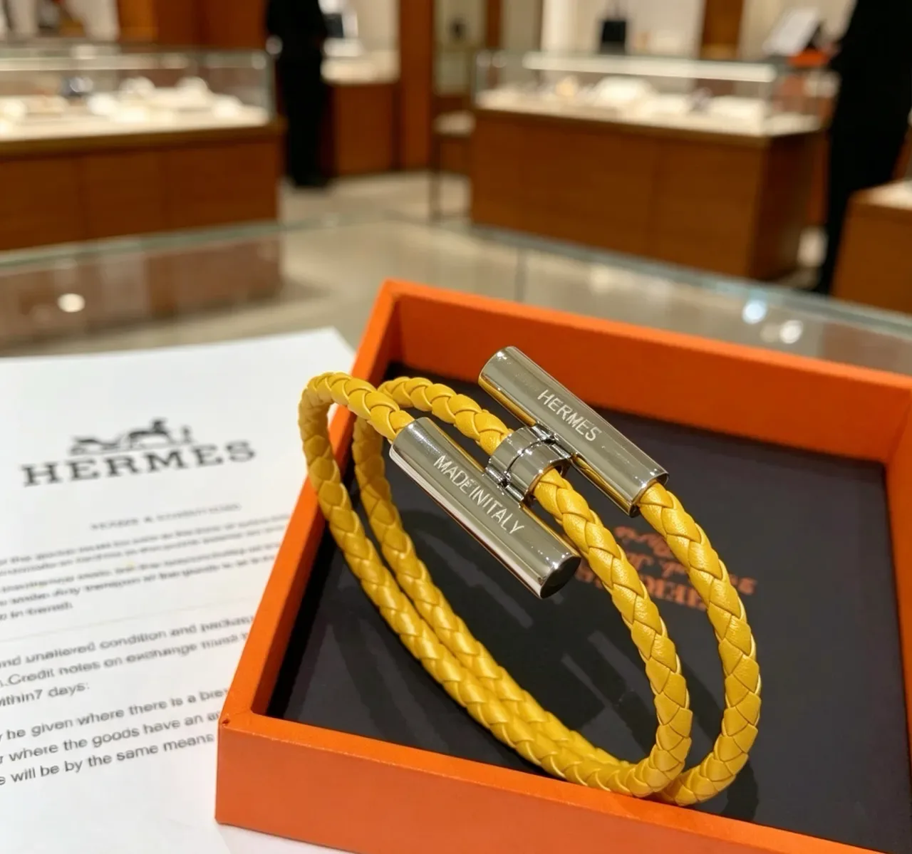 Hermès Braided Yellow Leather Double-Wrap Bracelet 10