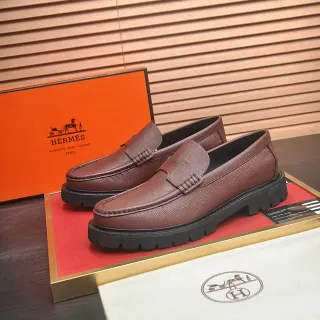 Hermès 棕黑粒面皮革便士乐福鞋