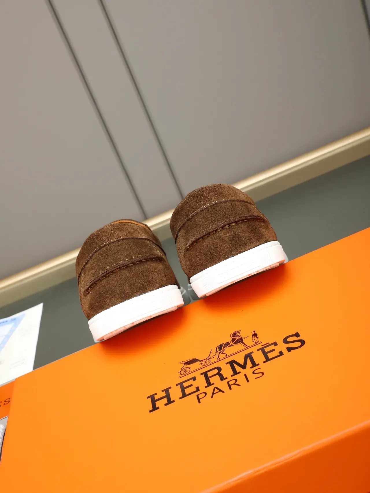 Hermès Brown White Suede Upper H-Buckle Strap Loafer 3