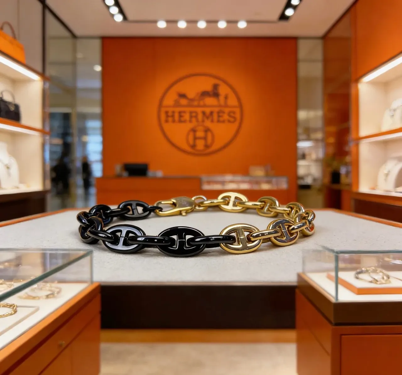 Hermès Chaine d'Ancre Black and Gold Link Bracelet 3