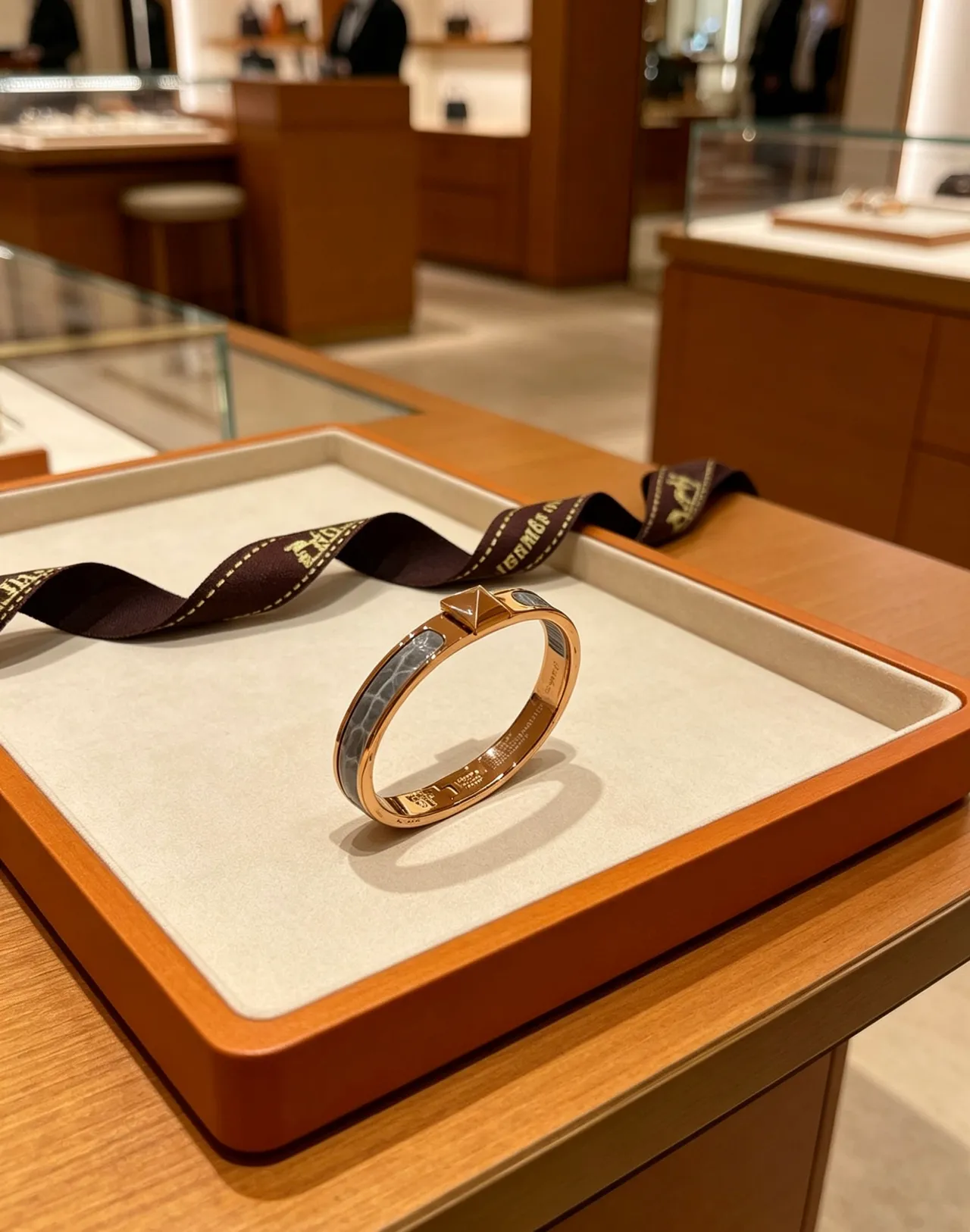 Hermès Clic H সোনালি রং এবং কুমির ত্বকের ইনলে ব্রেসলেট 9