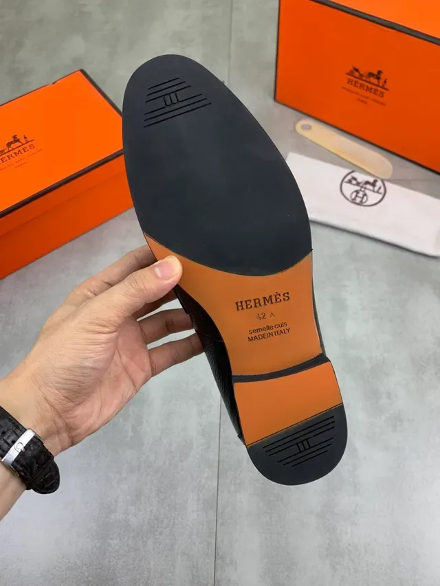 Hermès Constance Loafer Black Pebbled Leather H-Buckle Loafer 2