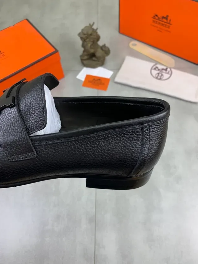 Hermès Constance Loafer Black Pebbled Leather H-Buckle Loafer 4