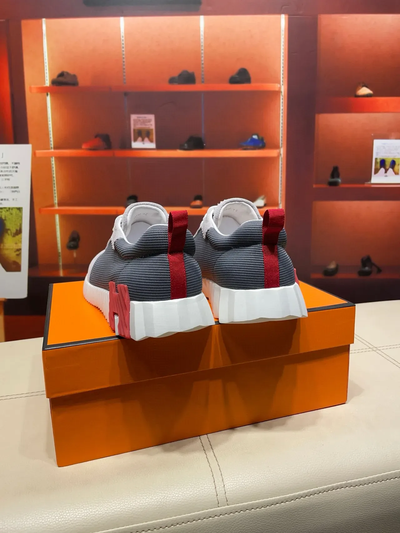 Hermès Gray and Red Lifestyle Sneakers 2