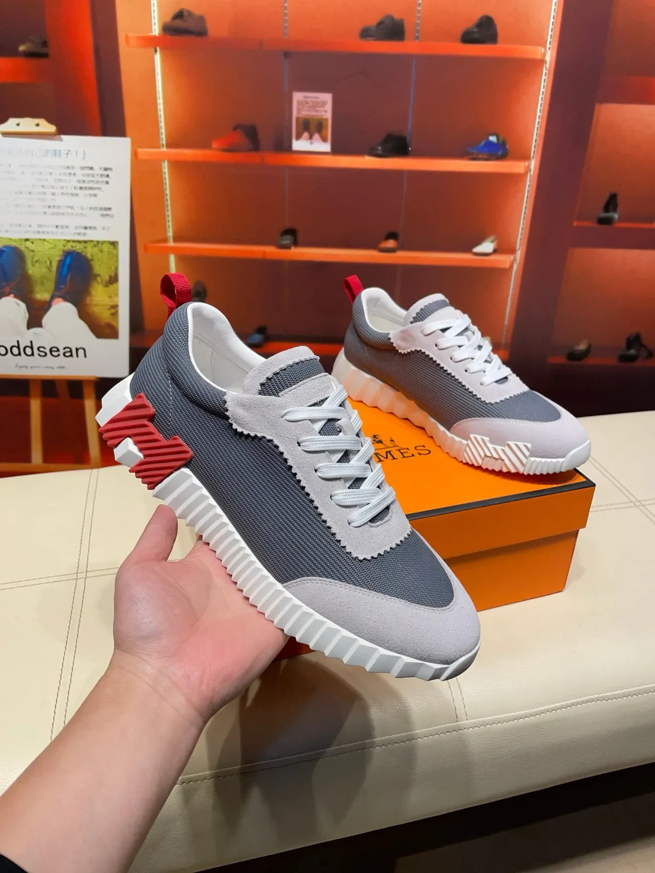 Hermès Gray and Red Lifestyle Sneakers 5