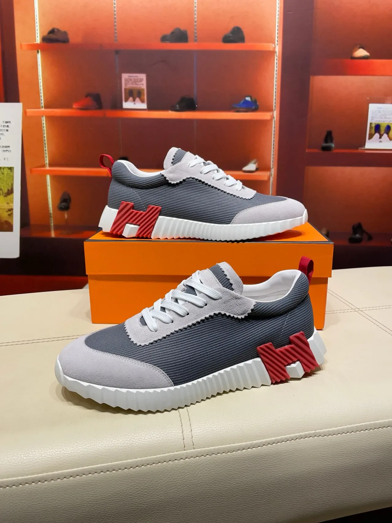 Hermès Gray and Red Lifestyle Sneakers 6