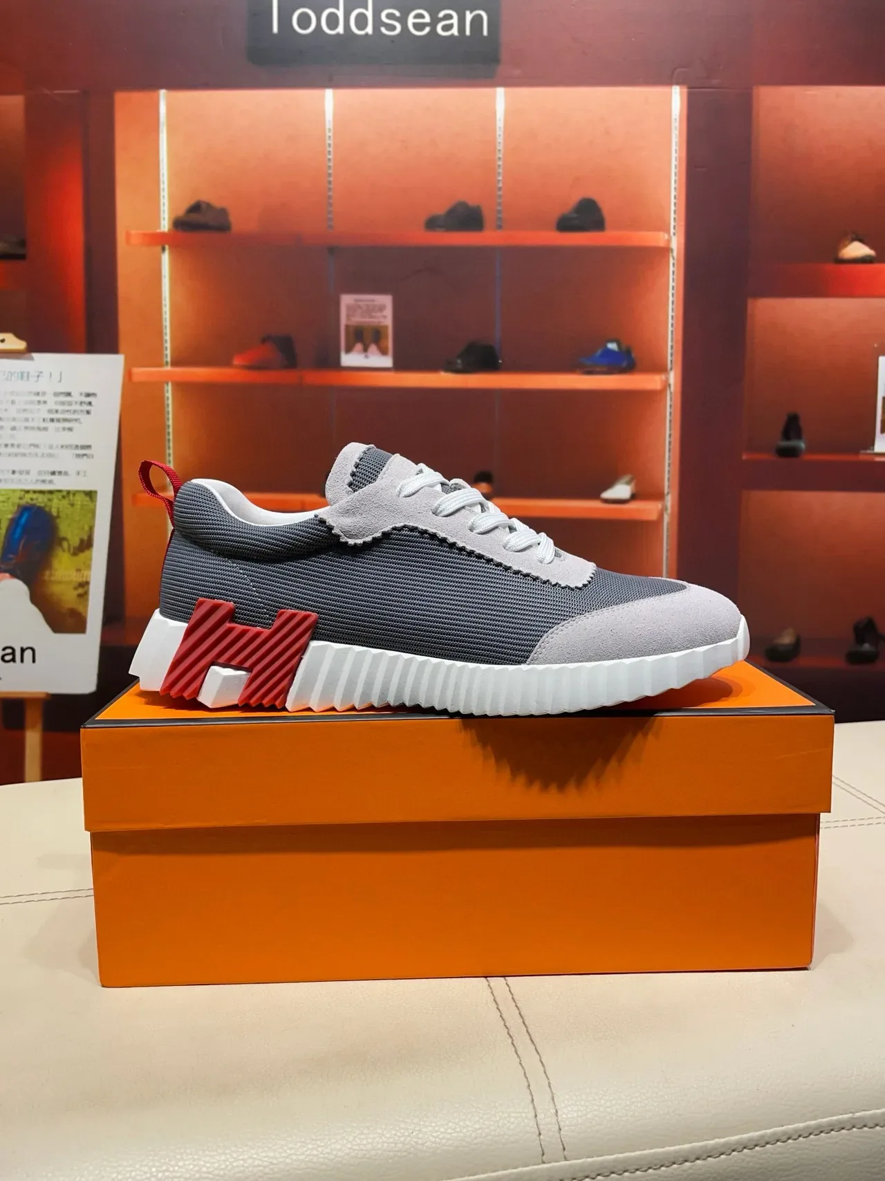 Hermès Gray and Red Lifestyle Sneakers 7