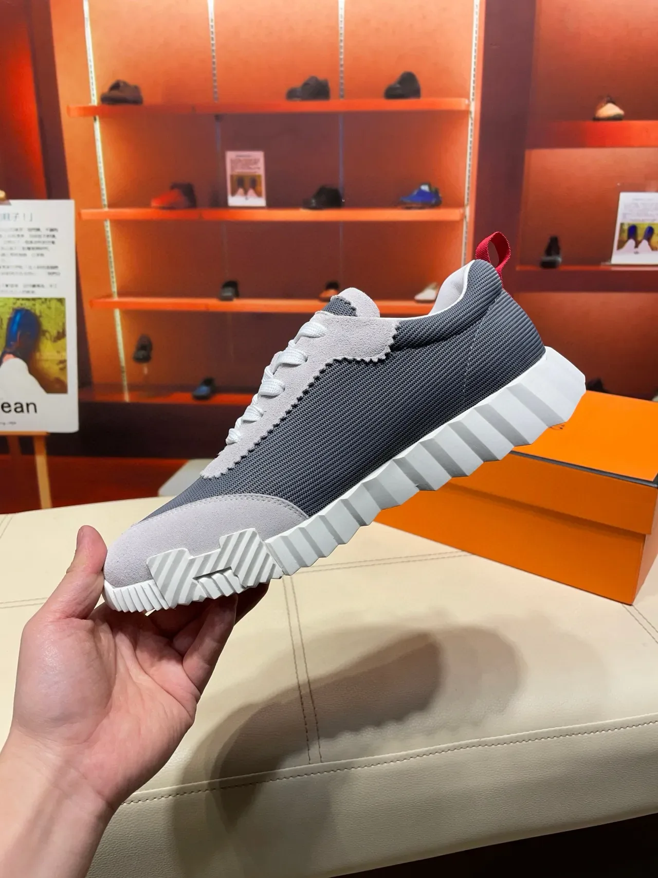 Hermès Gray and Red Lifestyle Sneakers 8