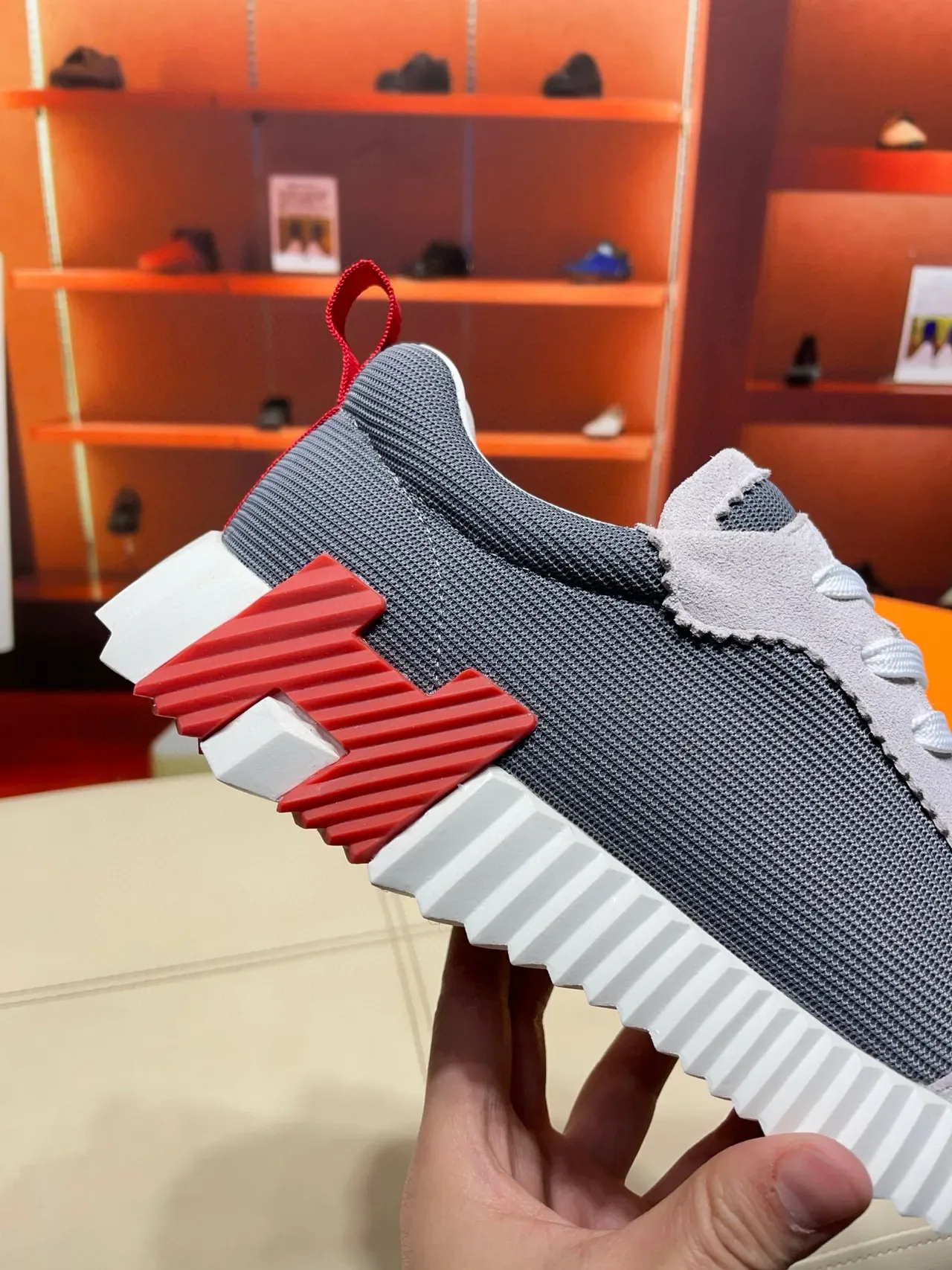 Hermès Gray and Red Lifestyle Sneakers 9