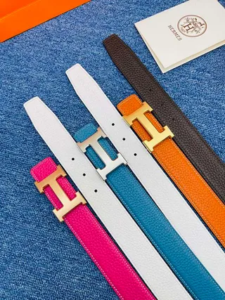 Hermès H Belt حزام جلد أسود حبيبي إبزيم ذهبي حزام جلد 2