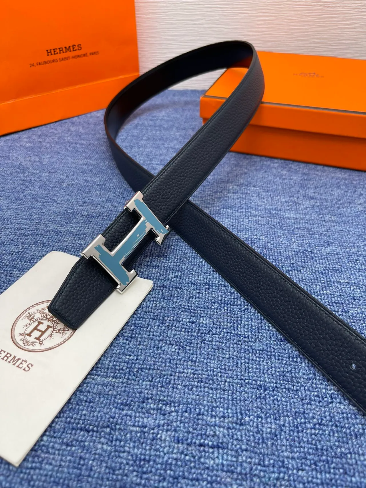 Hermès H Belt حزام جلد أسود حبيبي إبزيم ذهبي حزام جلد 6