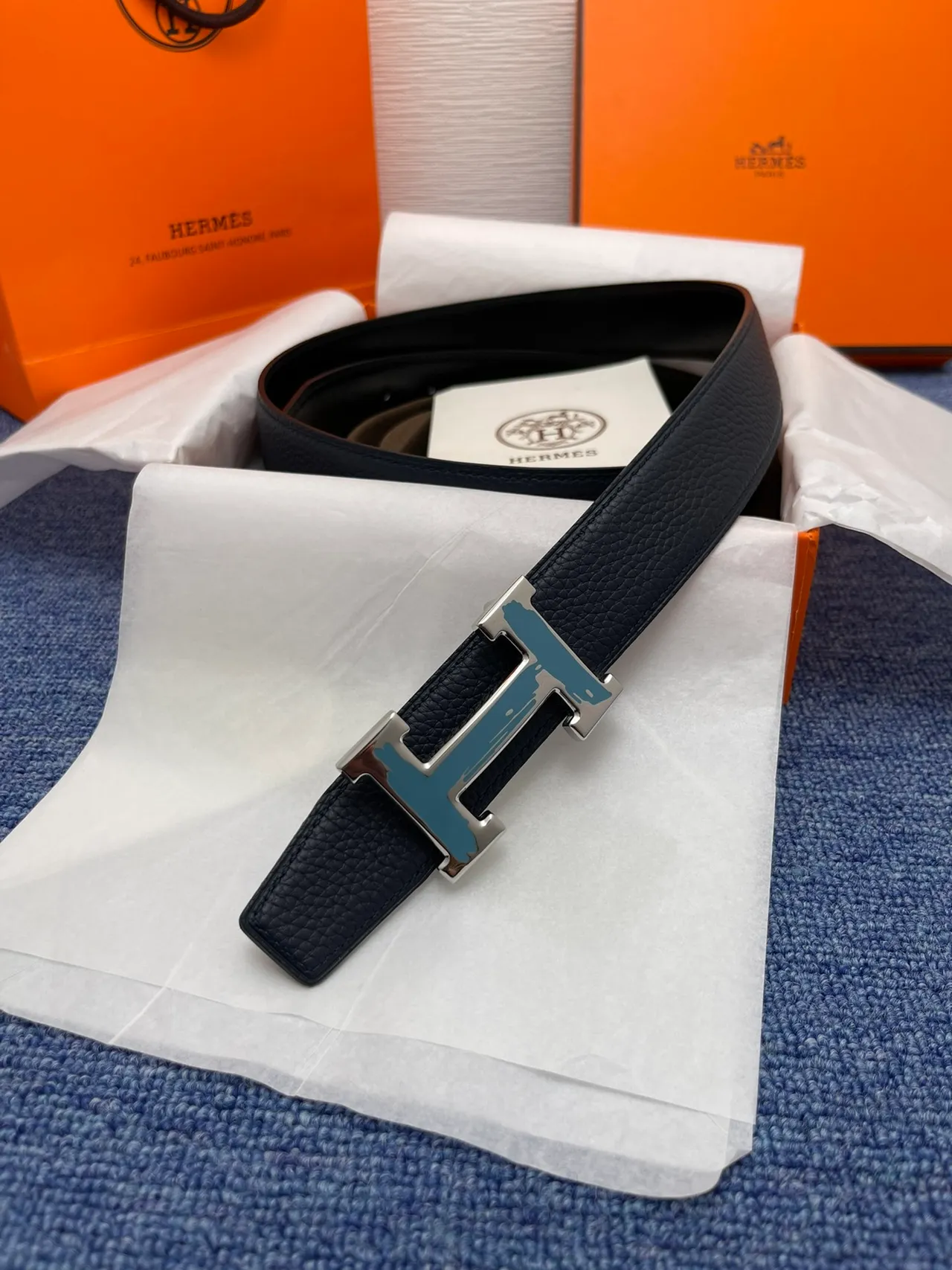 Hermès H Belt حزام جلد أسود حبيبي إبزيم ذهبي حزام جلد 7