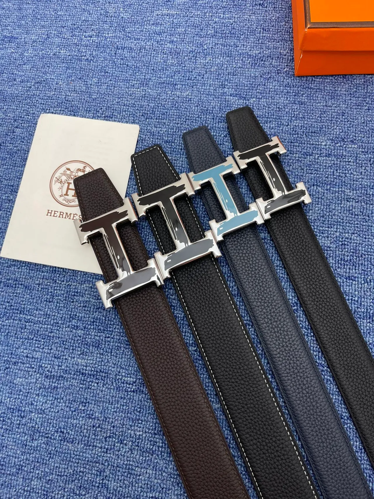 Hermès H Belt حزام جلد أسود حبيبي إبزيم ذهبي حزام جلد 9