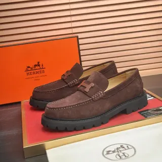 Hermès H-Buckle 棕黑麂皮乐福鞋 金属