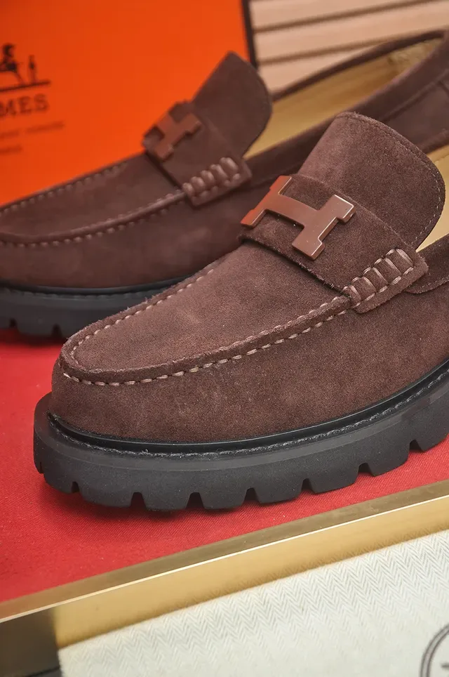 Hermès H-Buckle 棕黑麂皮乐福鞋 金属 2