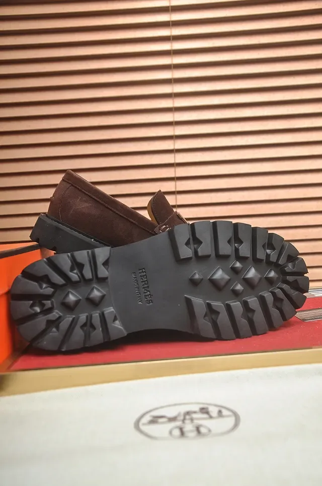 Hermès H-Buckle 棕黑麂皮乐福鞋 金属 3