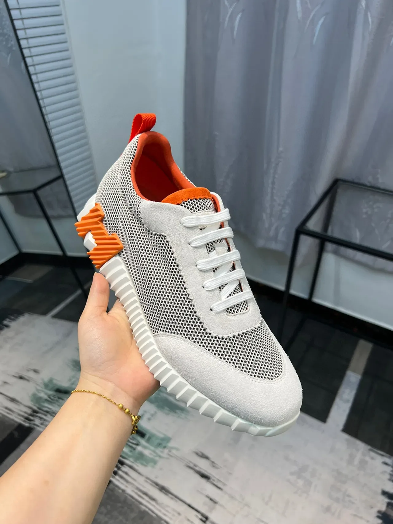 Hermès H-Ride Zapatillas Lifestyle Off-White y Naranja 6