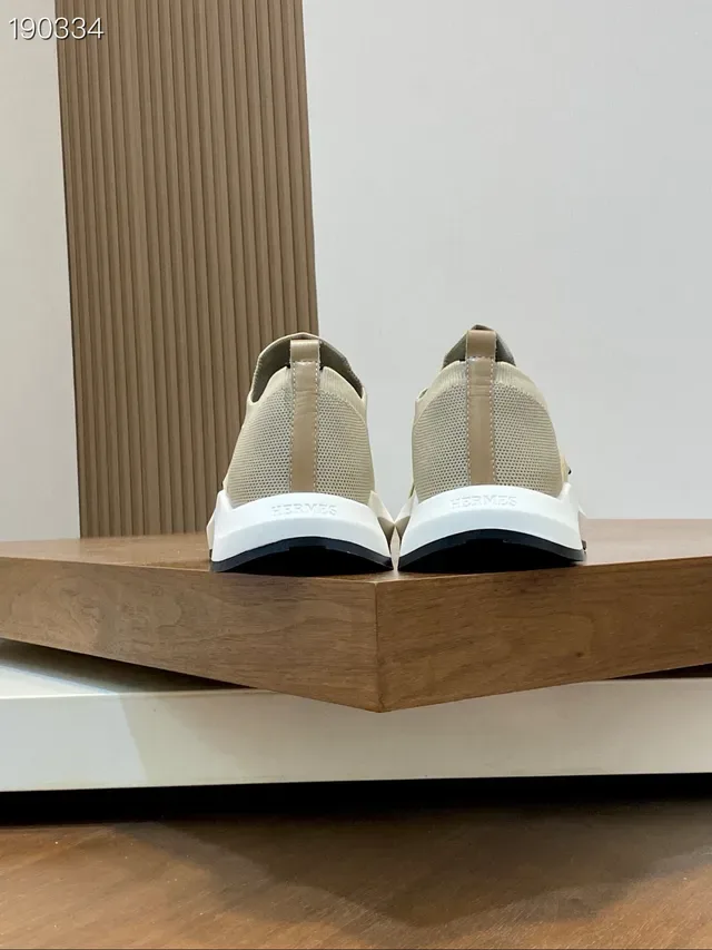 Hermès H Walk بيج أسود أحذية رياضية سهلة الارتداء نسيج مرن حزام متقاطع أسلوب حياة 2