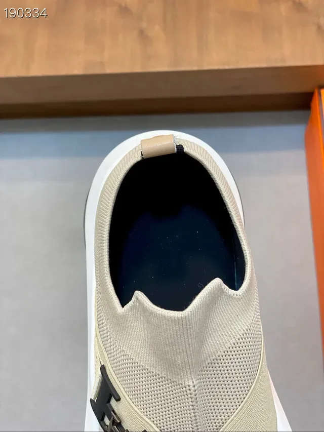 Hermès H Walk بيج أسود أحذية رياضية سهلة الارتداء نسيج مرن حزام متقاطع أسلوب حياة 4