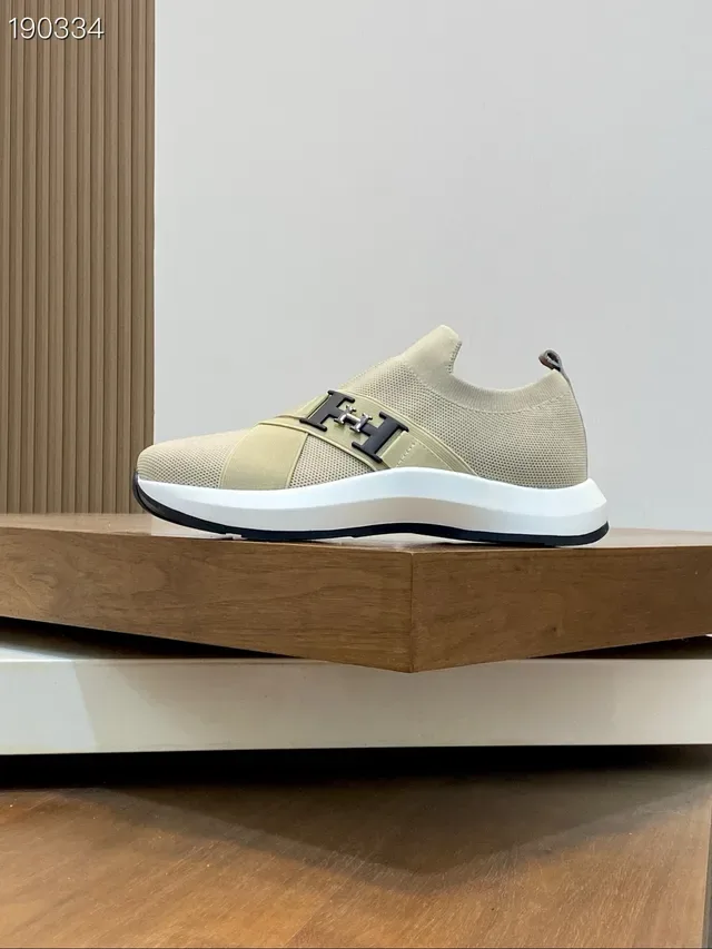 Hermès H Walk بيج أسود أحذية رياضية سهلة الارتداء نسيج مرن حزام متقاطع أسلوب حياة 8