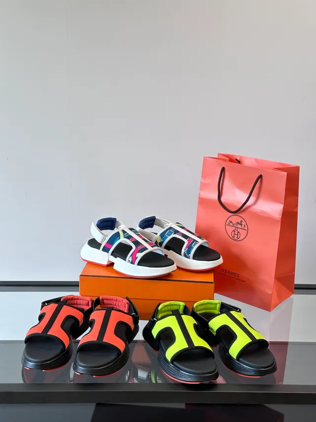 Hermès Multicolor Negro Ancha Multi-Cinta Suela Plataforma Sandalias Casual 1