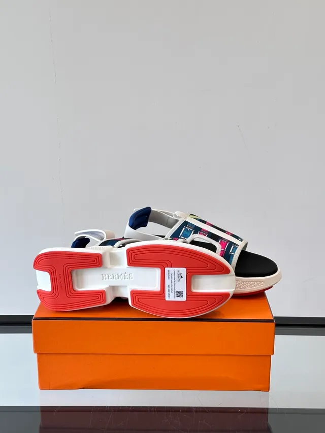 Hermès Multicolor Negro Ancha Multi-Cinta Suela Plataforma Sandalias Casual 4