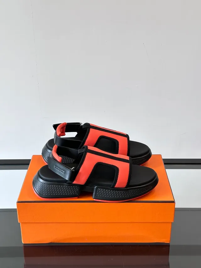 Hermès Multicolor Negro Ancha Multi-Cinta Suela Plataforma Sandalias Casual 9