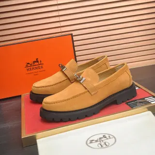 Hermès Oran 米色黑色麂皮鞋面 H 形金属五金懒人鞋