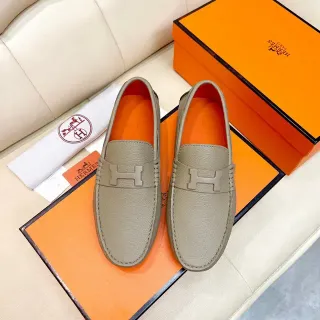 Hermès Oran Beige Orange 压纹皮革 H-Buckle 硬件 乐福鞋
