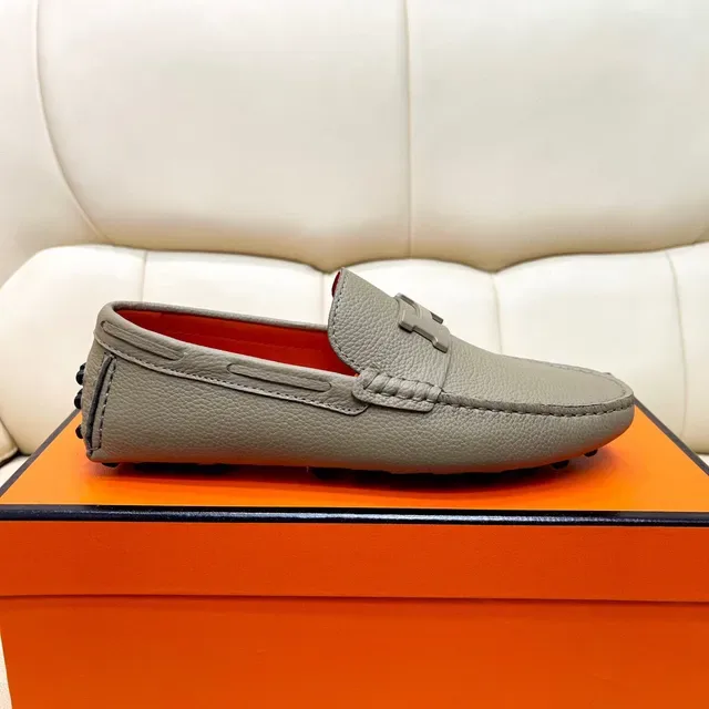 Hermès Oran Beige Orange Cuir Pebbled H-Buckle Loafer 2