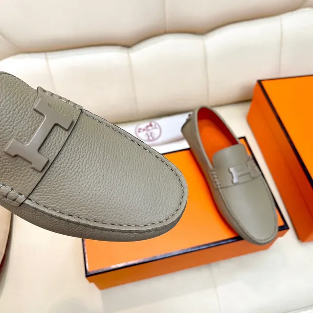 Hermès Oran Beige Orange Cuir Pebbled H-Buckle Loafer 3