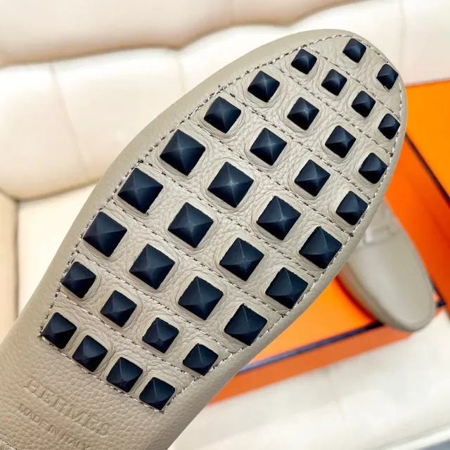 Hermès Oran Beige Orange Cuir Pebbled H-Buckle Loafer 4