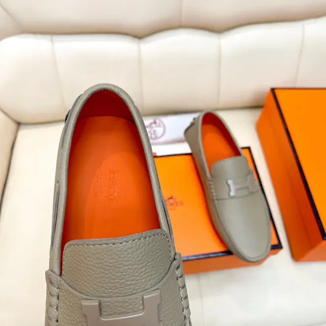 Hermès Oran Beige Orange Cuir Pebbled H-Buckle Loafer 5