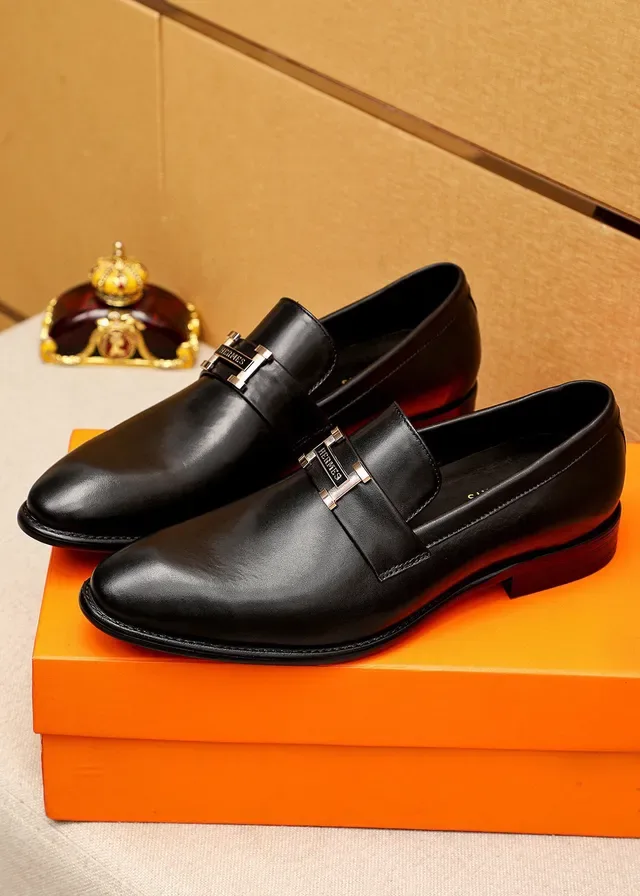Hermès Oran Black Leather H-Buckle Loafers 2