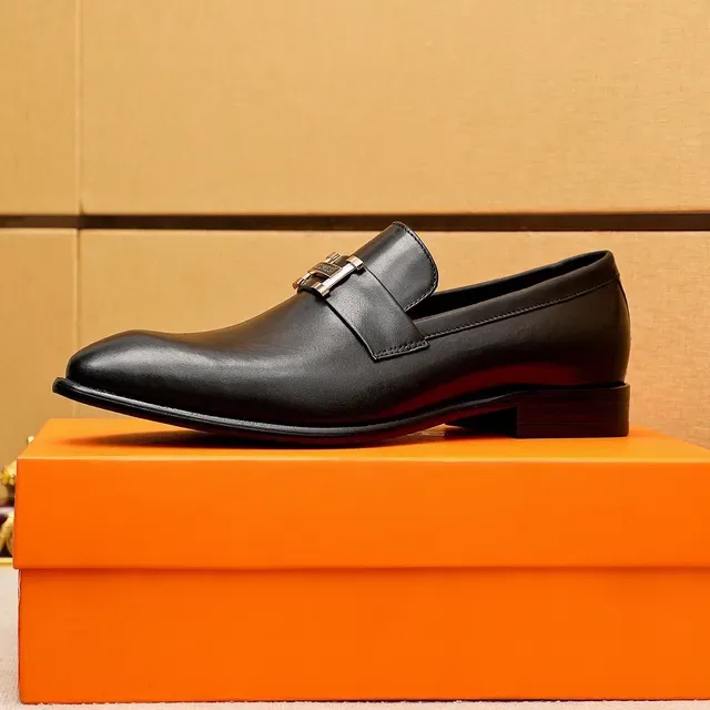 Hermès Oran Black Leather H-Buckle Loafers 4